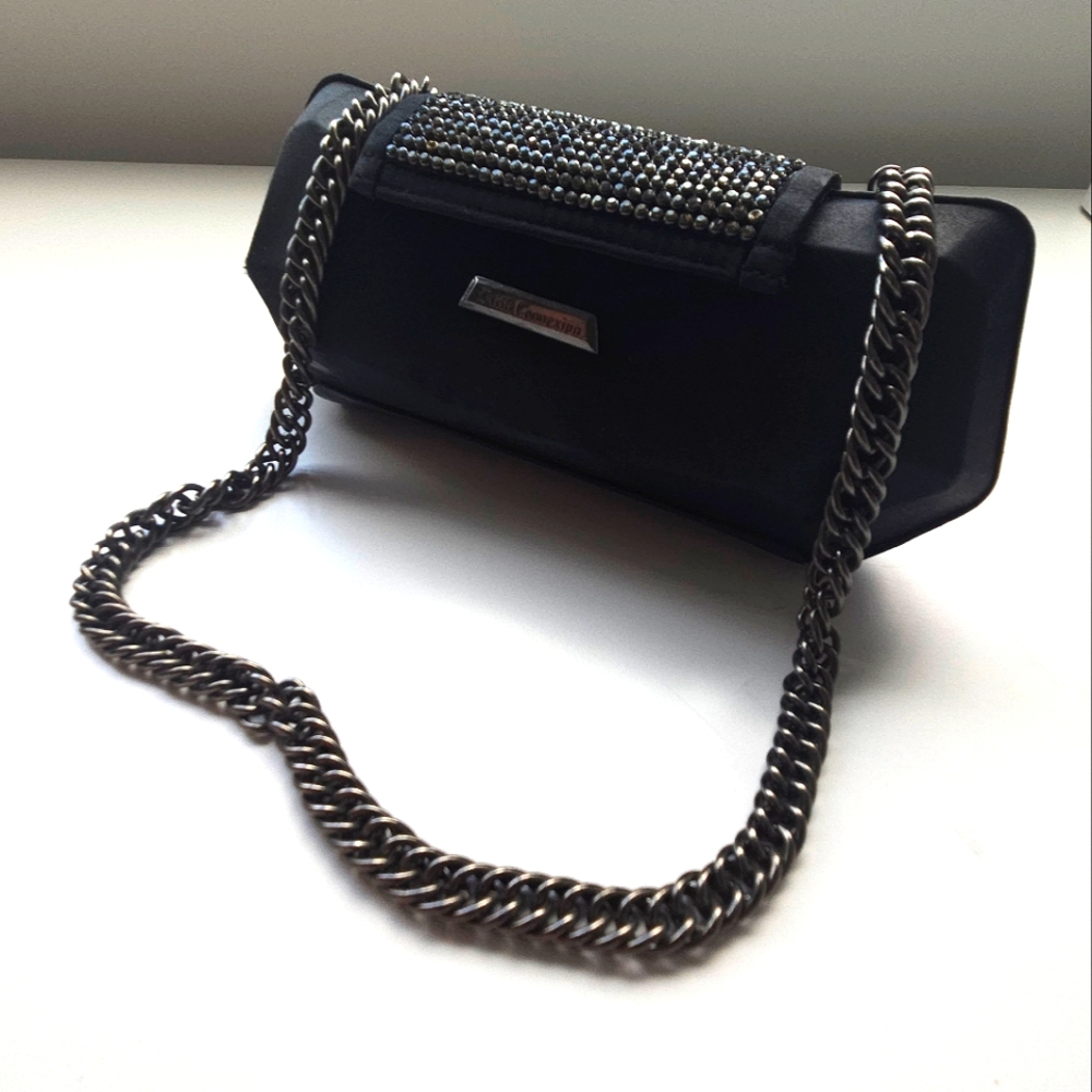 Faith Connexion Black Rinestone Chain Hardcase Evening Bag
